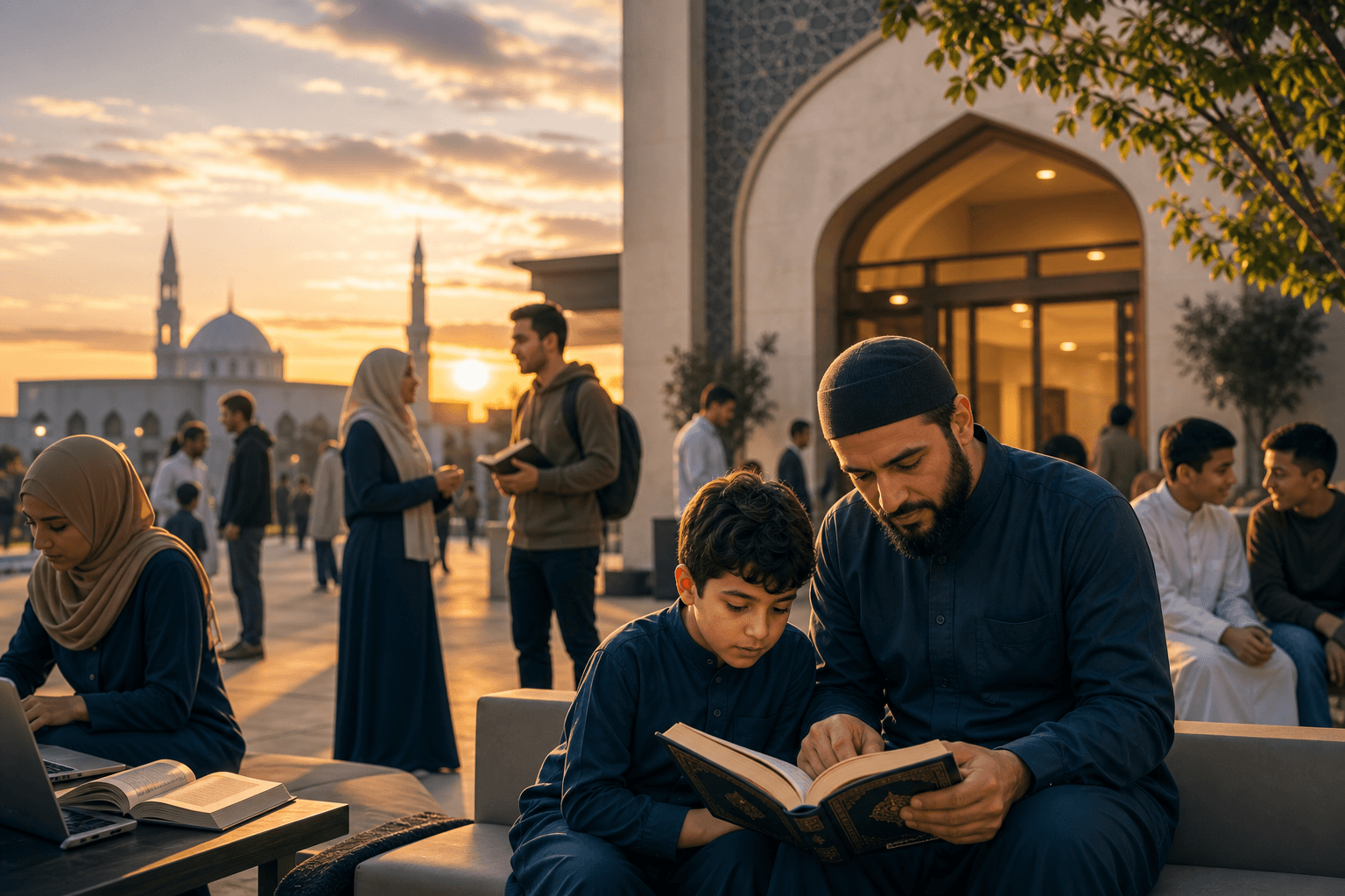 Muslim families and students in a warm community learning environment